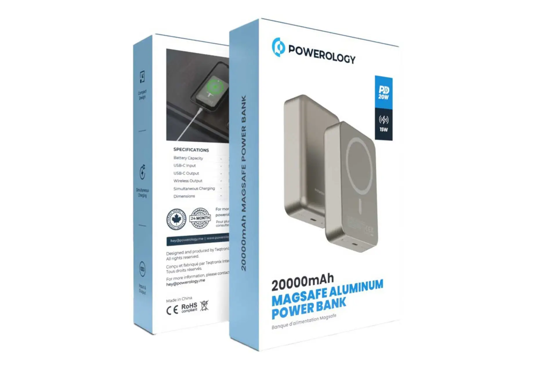 پاور بانک پاورولوجی Magsafe با ظرفیت 20000 میلی‌آمپر ساعت و امکان شارژ بی‌سیم